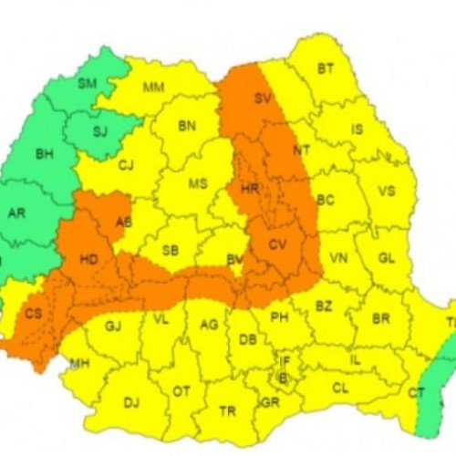 Avertizări meteorologice: Cod portocaliu și Cod galben în 18 județe