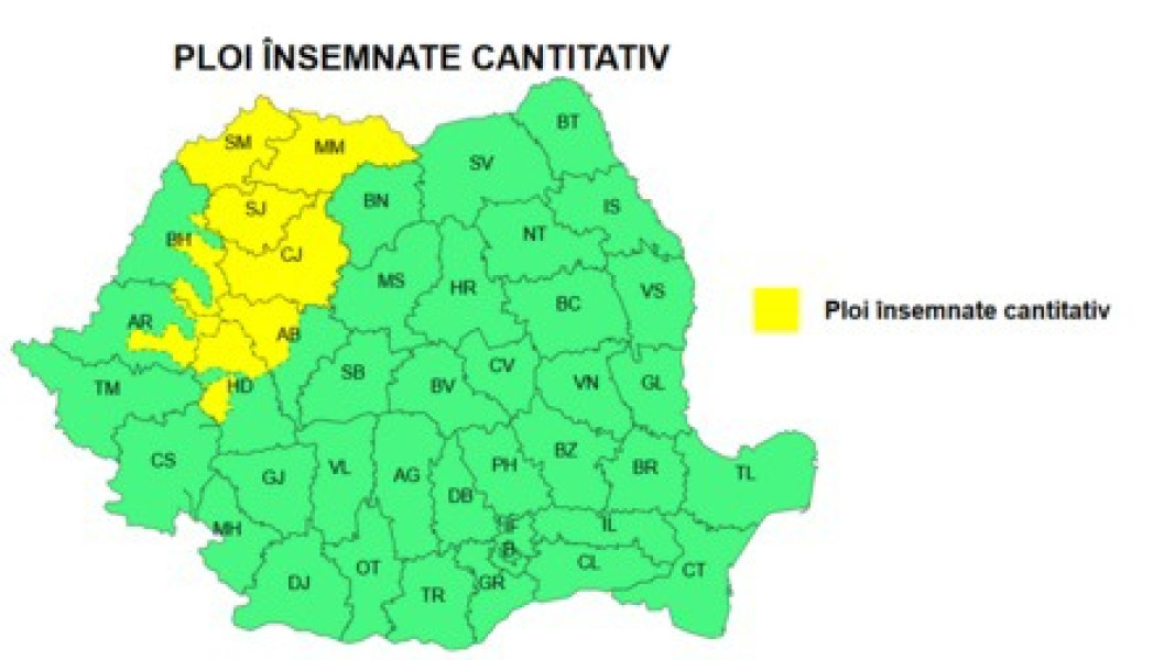 ANM emite informare pentru ploi abundente și cod galben în mai multe județe