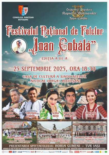 Botoșaniul va găzdui festivalul național de folclor „Ioan Cobâlă” în septembrie 2025