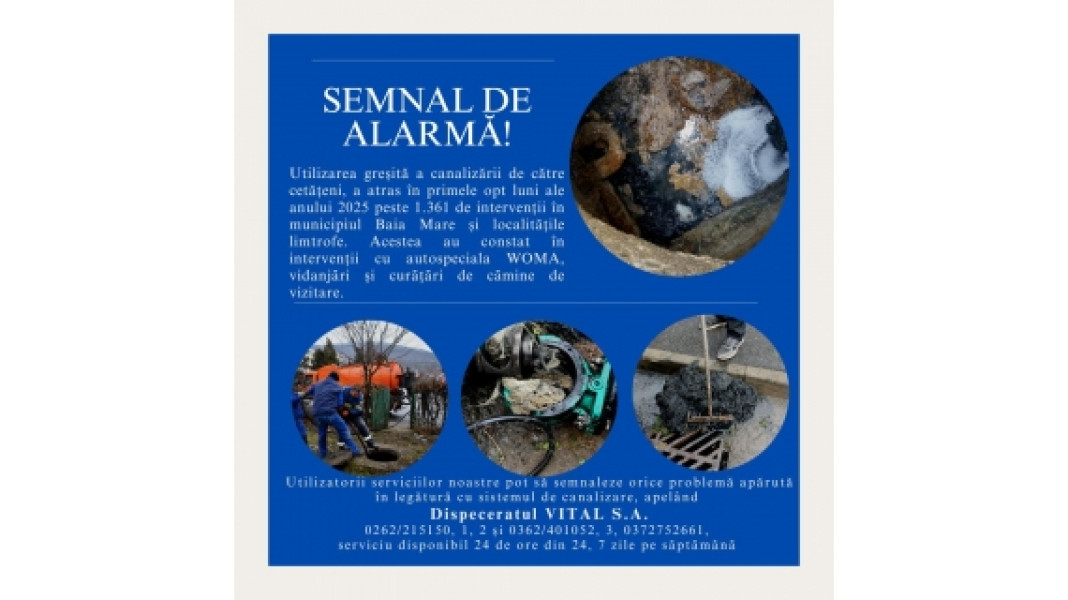 VITAL S.A. atrage atenția asupra impactului șervețelelor umede în sistemul de canalizare din Baia Mare