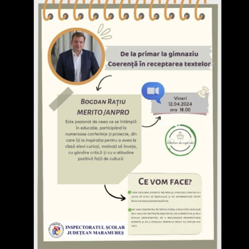Atelier online: Strategii și metode inovatoare pentru îmbunătățirea abilităților de receptare a textelor în educația primară și gimnazială
