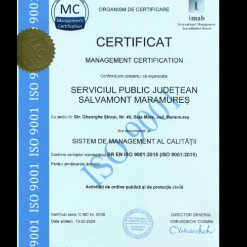 Certificarea ISO 9001:2015: SPJ Salvamont Maramureș, recunoscut pentru excelență în serviciu de salvamont și calitatea managementului său