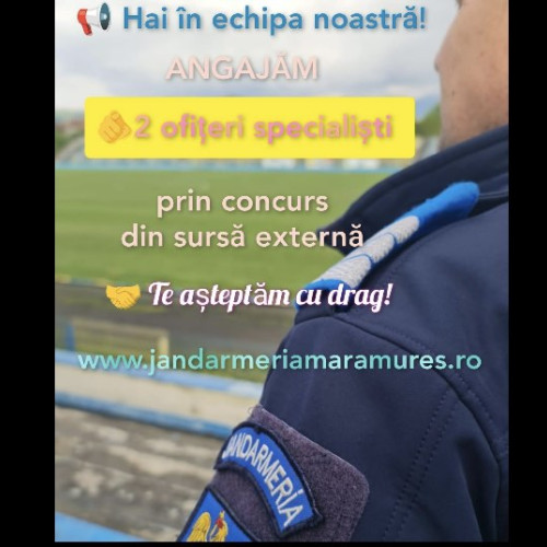 Inspectoratul de Jandarmi Maramureș: Concurs de recrutare pentru doi ofițeri prin încadrare directă